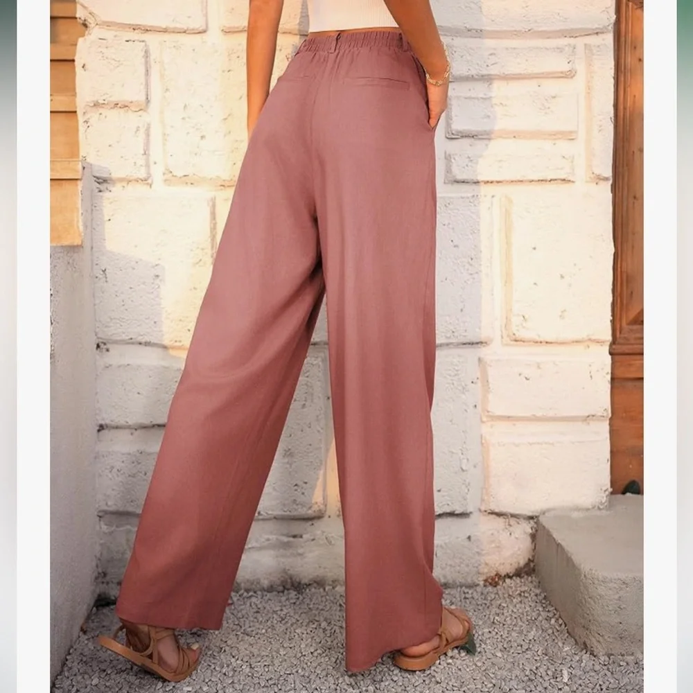 Grace Karin Dusty Rose Wide-Leg Pants - Picture 2 of 9